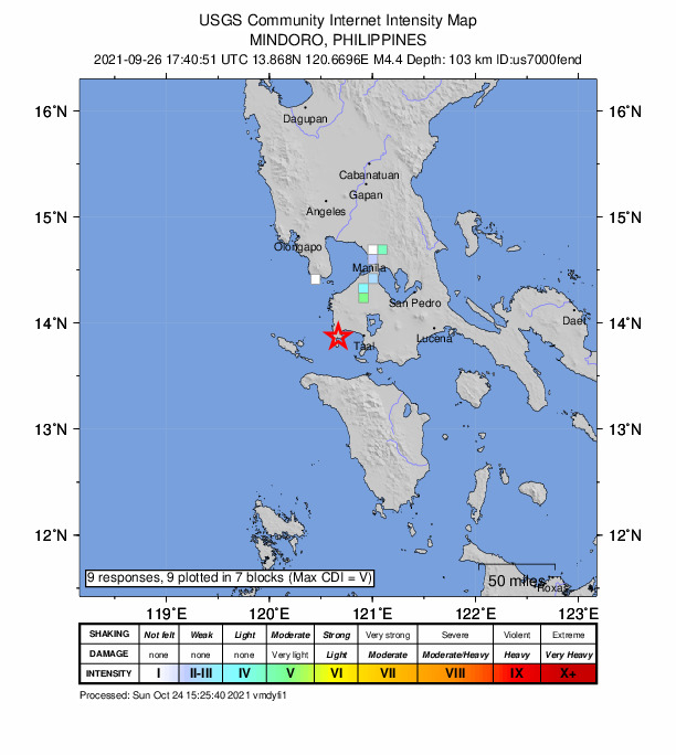 USGS DYFI community-reported intensity map for the M4.4 earthquake near 3 km ESE of Lucsuhin, Philippines