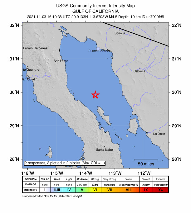 USGS DYFI community-reported intensity map for the M4.5 earthquake near 94 km W of La Libertad, Mexico