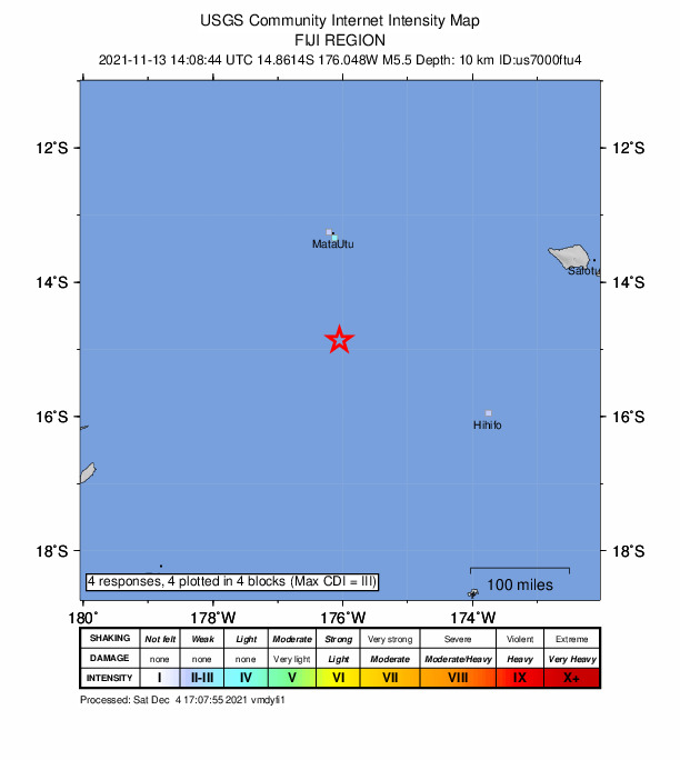 USGS DYFI community-reported intensity map for the M5.5 earthquake near 164 km S of Mata-Utu, Wallis and Futuna