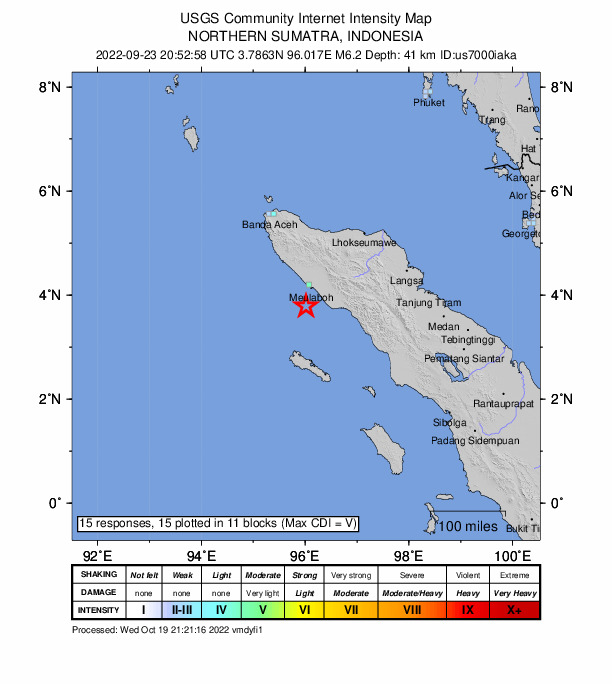 USGS DYFI community-reported intensity map for the M6.2 earthquake near 37 km SSW of Meulaboh, Indonesia