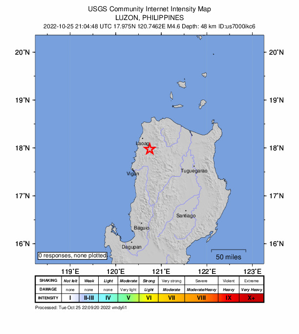 USGS DYFI community-reported intensity map for the M4.7 earthquake near Luzon, Philippines