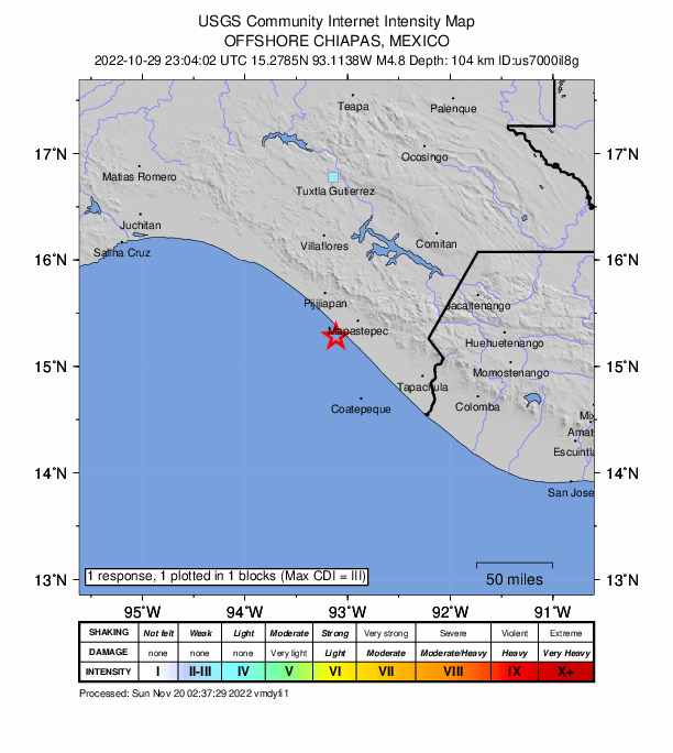 USGS DYFI community-reported intensity map for the M4.8 earthquake near 19 km SSE of La Esperanza (El Zapotal), Mexico