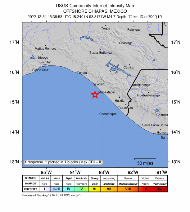 USGS DYFI community-reported intensity map for the M4.7 earthquake near 28 km SW of La Esperanza (El Zapotal), Mexico