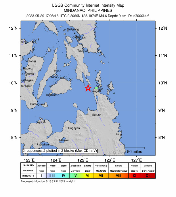 USGS DYFI community-reported intensity map for the M4.6 earthquake near 26 km W of Ipil, Philippines
