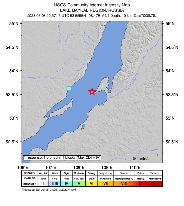 USGS DYFI community-reported intensity map for the M4.4 earthquake near 40 km WNW of Ust’-Barguzin, Russia