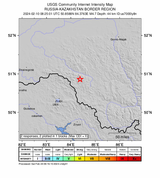 USGS DYFI community-reported intensity map for the M4.7 earthquake near 28 km WSW of Ust’-Kan, Russia