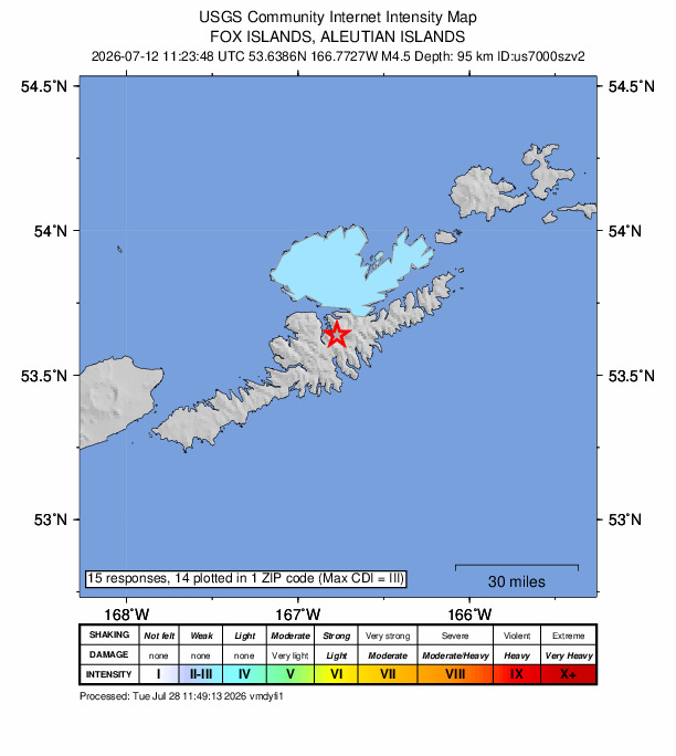 Did You Feel It? map: shaking reported by the public