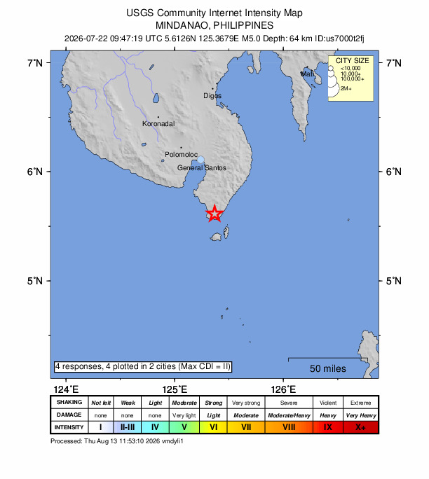 Did You Feel It? map: shaking reported by the public