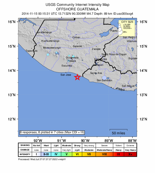 Did You Feel It? map: shaking reported by the public