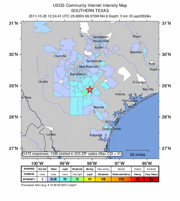 Did You Feel It? map: shaking reported by the public