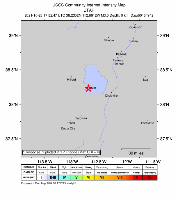 Did You Feel It? map: shaking reported by the public