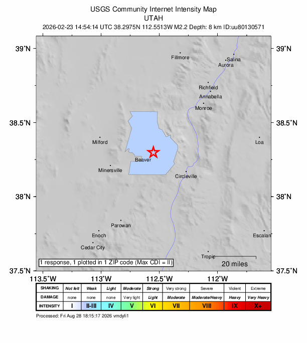 Did You Feel It? map: shaking reported by the public