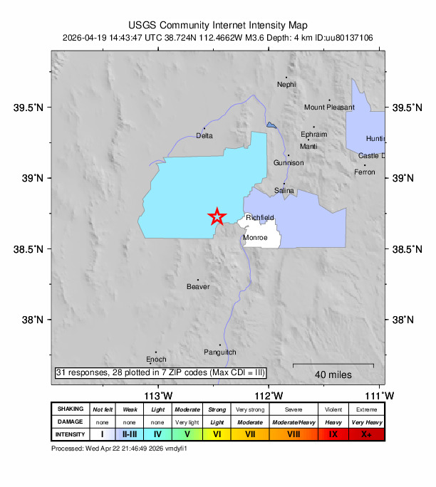 Did You Feel It? map: shaking reported by the public