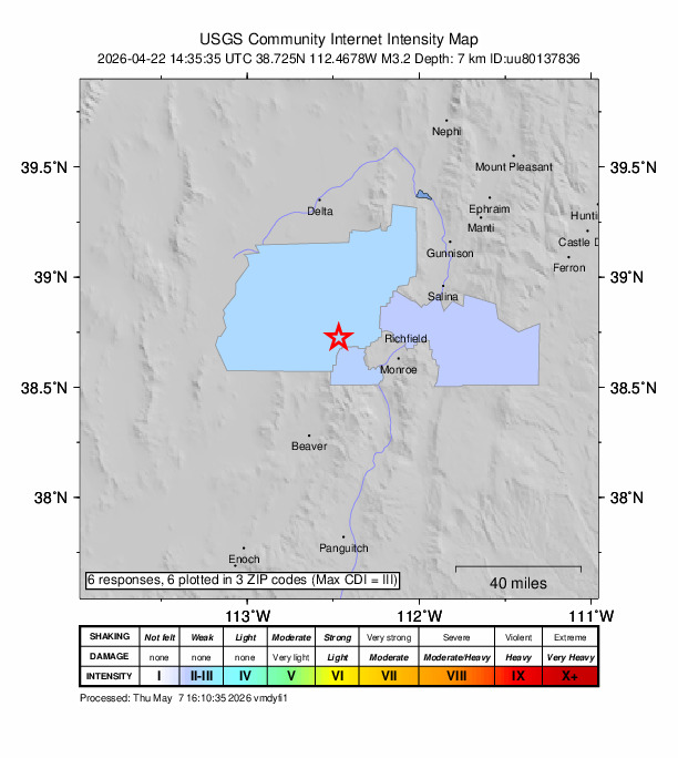 Did You Feel It? map: shaking reported by the public