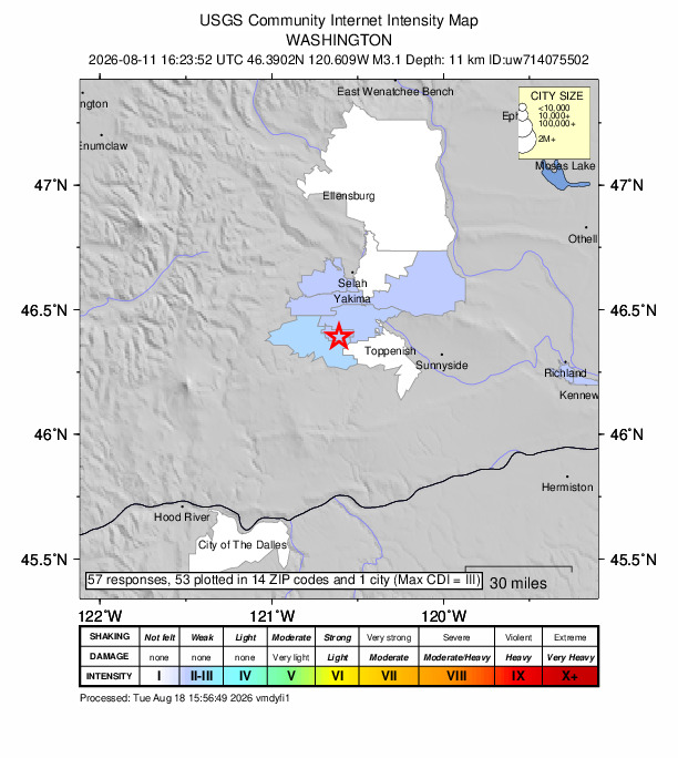 Did You Feel It? map: shaking reported by the public