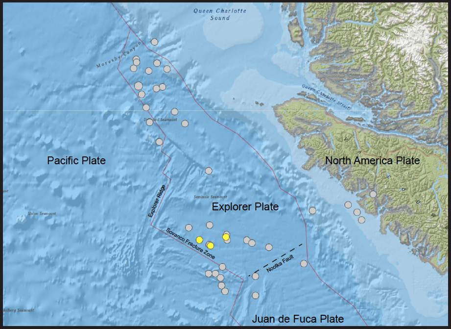 Explorer plate seismicity, M6.0 or larger earthquakes since 1918. The ...