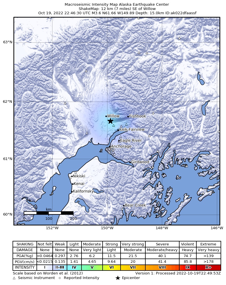 USGS ShakeMap intensity contours for the M3.5 earthquake near 6 km NW of Houston, Alaska