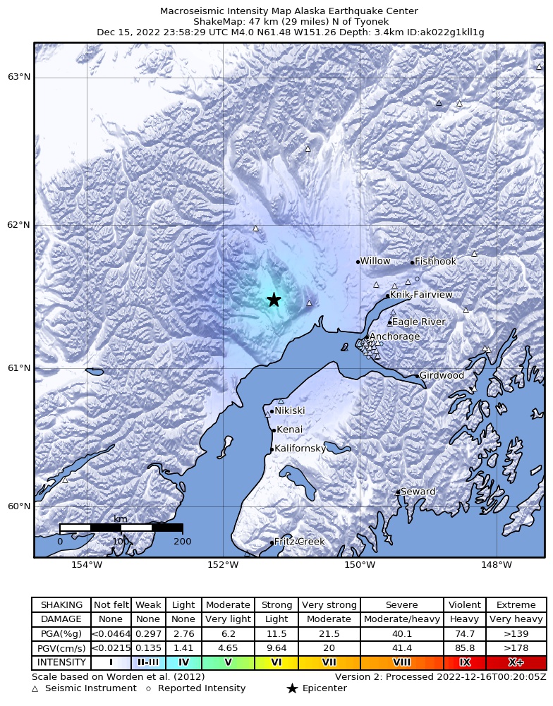 USGS ShakeMap intensity contours for the M3.8 earthquake near 38 km W of Susitna, Alaska