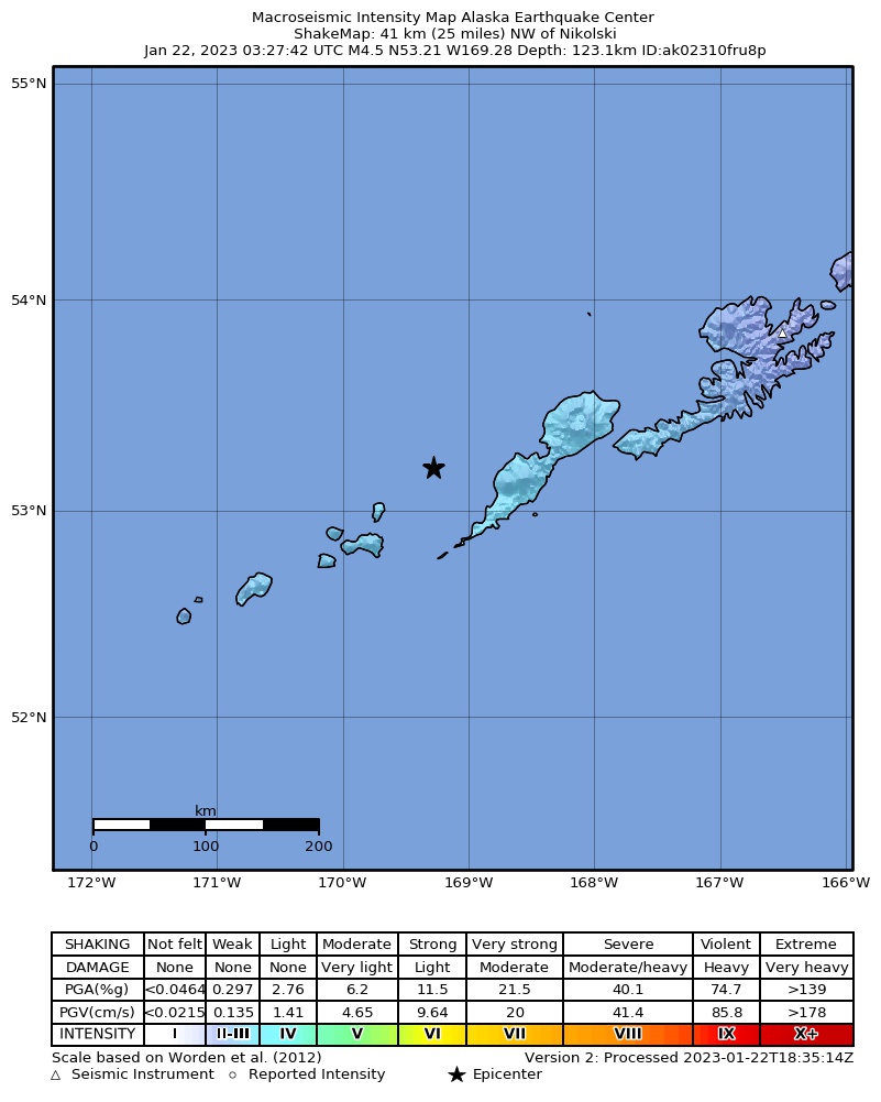 USGS ShakeMap intensity contours for the M4.8 earthquake near Fox Islands, Aleutian Islands, Alaska