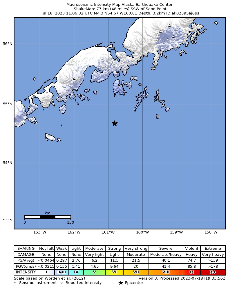 USGS ShakeMap intensity contours for the M4.6 earthquake near Alaska Peninsula
