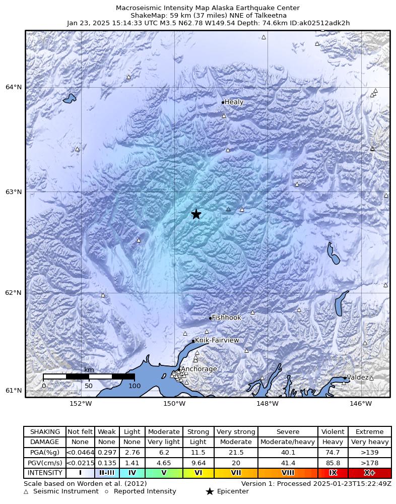 USGS ShakeMap intensity contours for the M3.4 earthquake near 47 km NE of Chase, Alaska