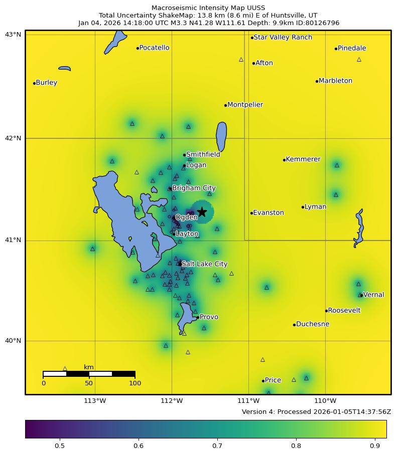 INTENSITY Total Uncertainty Map Map of MMI Total uncertainty.