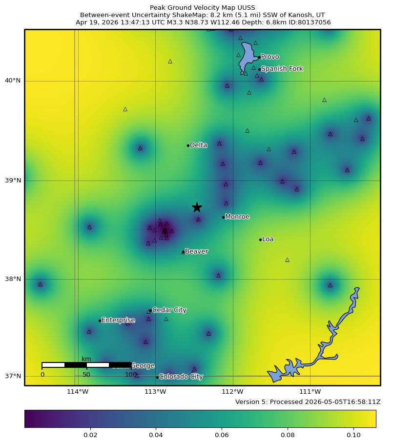 Kgv Map Rpah PGV Between-event Uncertainty Map Map of PGV Between-event uncertainty.