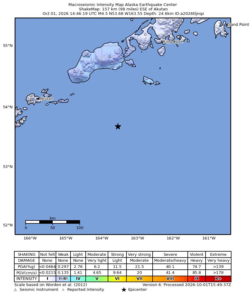 USGS shaking intensity map for this earthquake