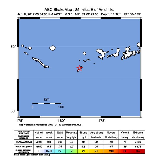 USGS ShakeMap: estimated shaking intensity around the epicenter