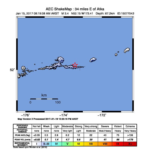 USGS ShakeMap: estimated shaking intensity around the epicenter