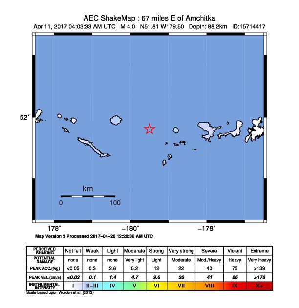USGS ShakeMap: estimated shaking intensity around the epicenter