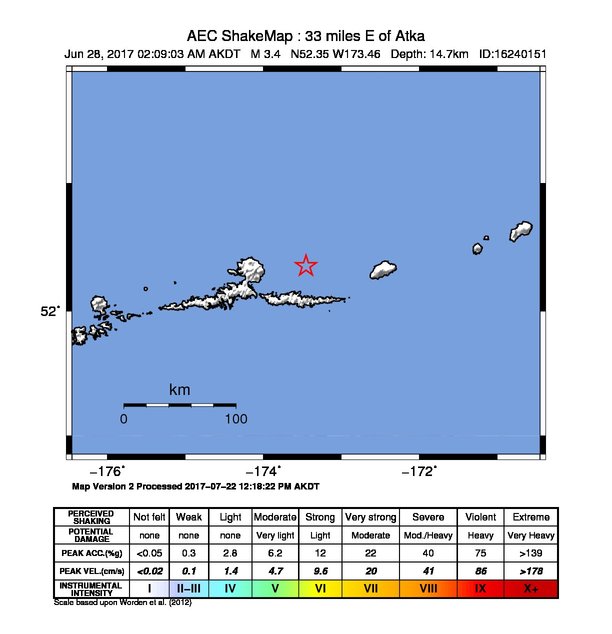 USGS ShakeMap: estimated shaking intensity around the epicenter