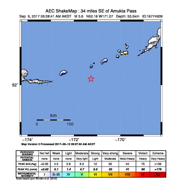 USGS ShakeMap: estimated shaking intensity around the epicenter