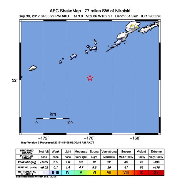 USGS ShakeMap: estimated shaking intensity around the epicenter