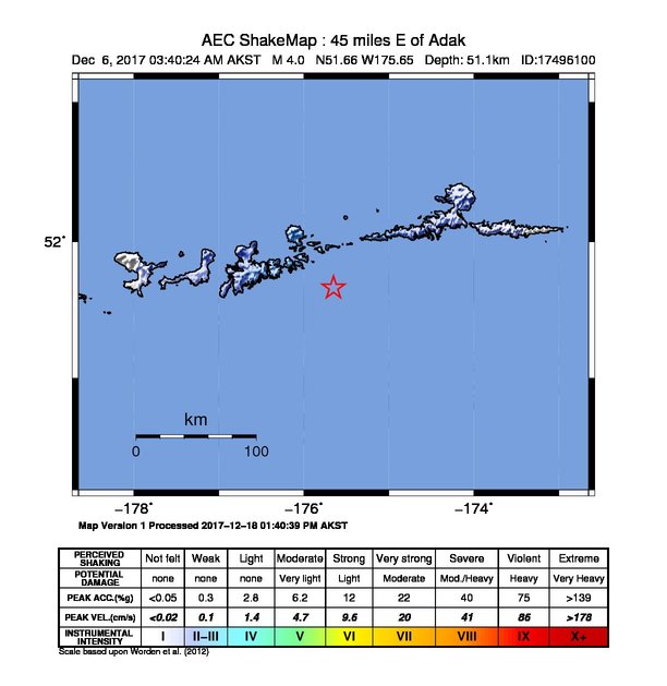 USGS ShakeMap: estimated shaking intensity around the epicenter