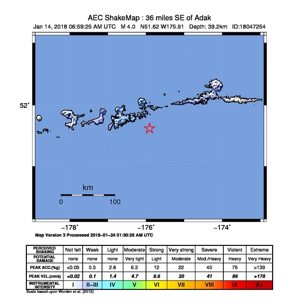USGS ShakeMap: estimated shaking intensity around the epicenter
