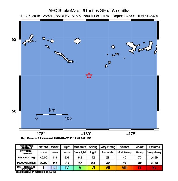 USGS ShakeMap: estimated shaking intensity around the epicenter
