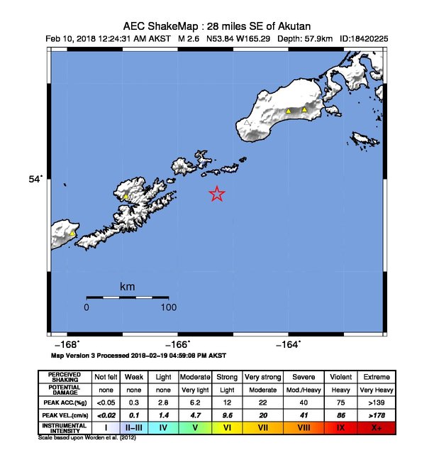 USGS ShakeMap: estimated shaking intensity around the epicenter