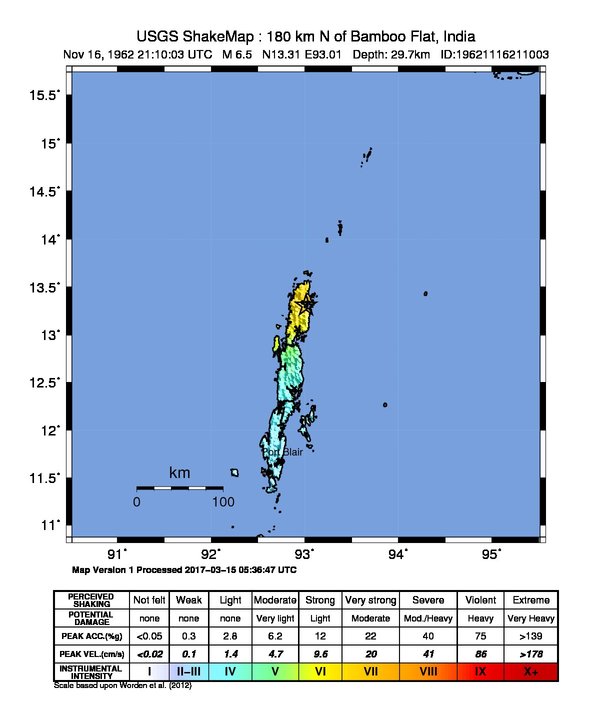 USGS ShakeMap: estimated shaking intensity around the epicenter