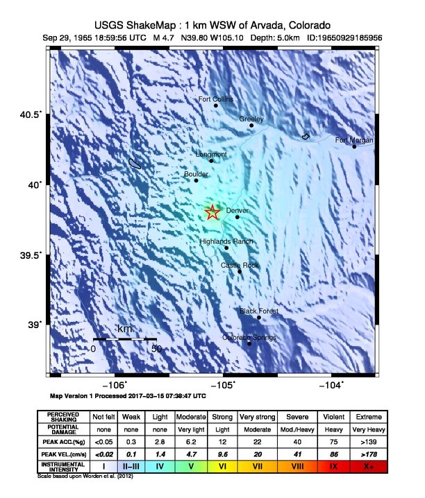 USGS ShakeMap: estimated shaking intensity around the epicenter