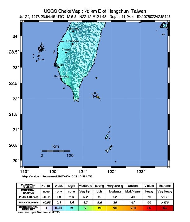 USGS ShakeMap: estimated shaking intensity around the epicenter