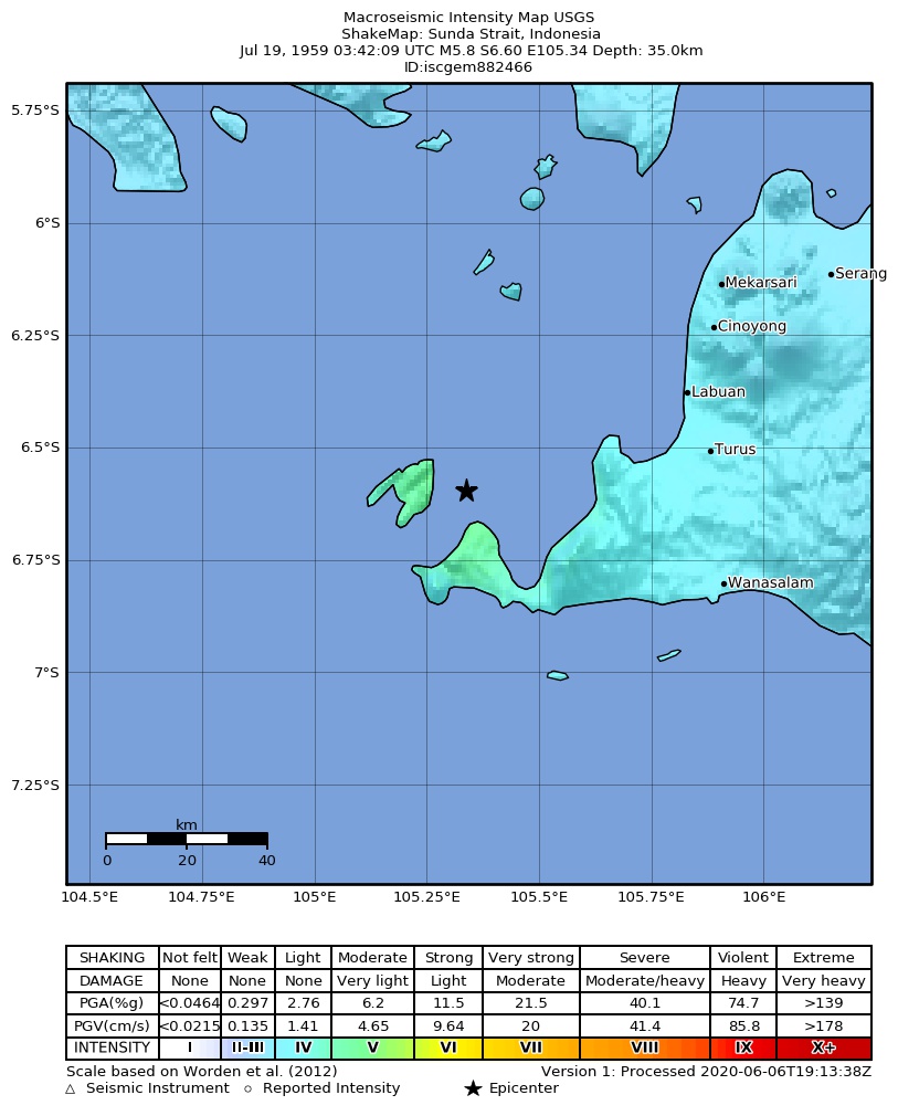 USGS ShakeMap: estimated shaking intensity around the epicenter