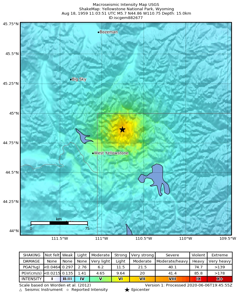 USGS ShakeMap: estimated shaking intensity around the epicenter
