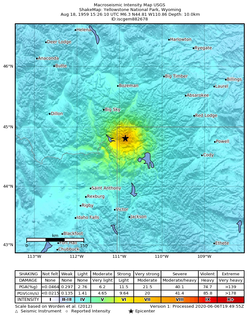 USGS ShakeMap: estimated shaking intensity around the epicenter
