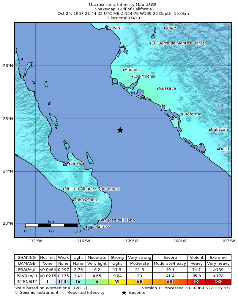USGS ShakeMap: estimated shaking intensity around the epicenter