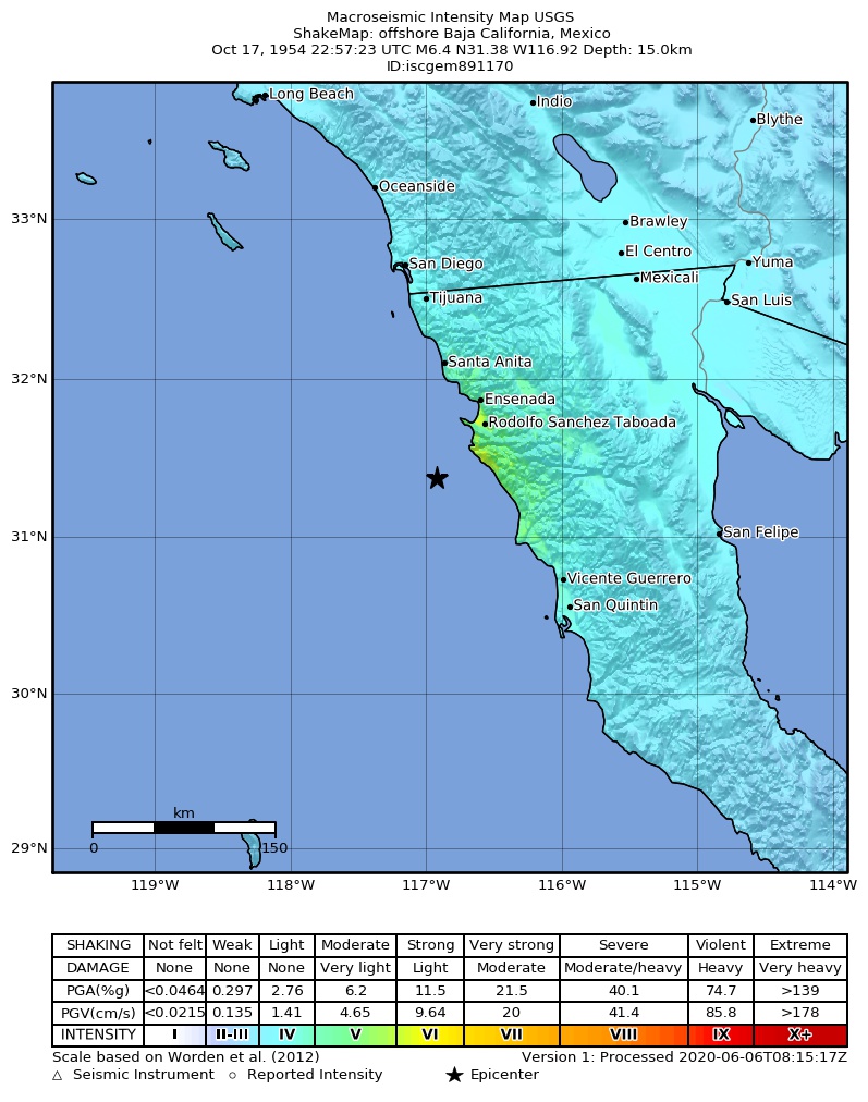 USGS ShakeMap: estimated shaking intensity around the epicenter