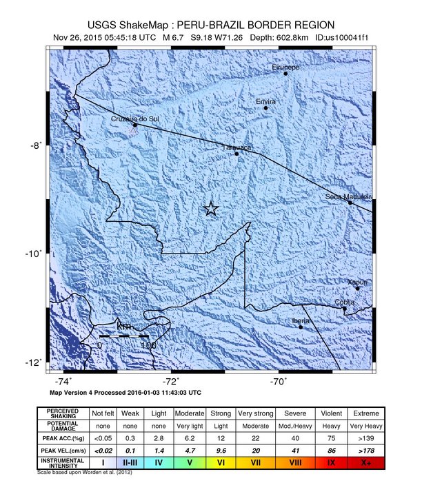 USGS ShakeMap: estimated shaking intensity around the epicenter