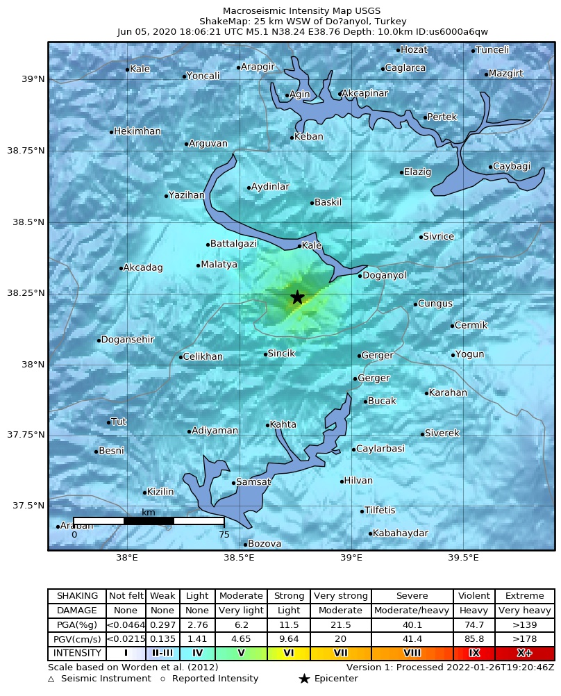 USGS ShakeMap intensity contours for the M5.1 earthquake near 25 km WSW of Do?anyol, Turkey