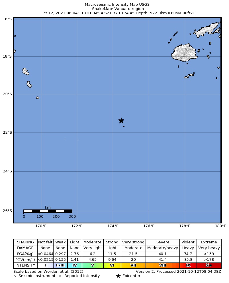 USGS ShakeMap intensity contours for the M5.4 earthquake near Vanuatu region