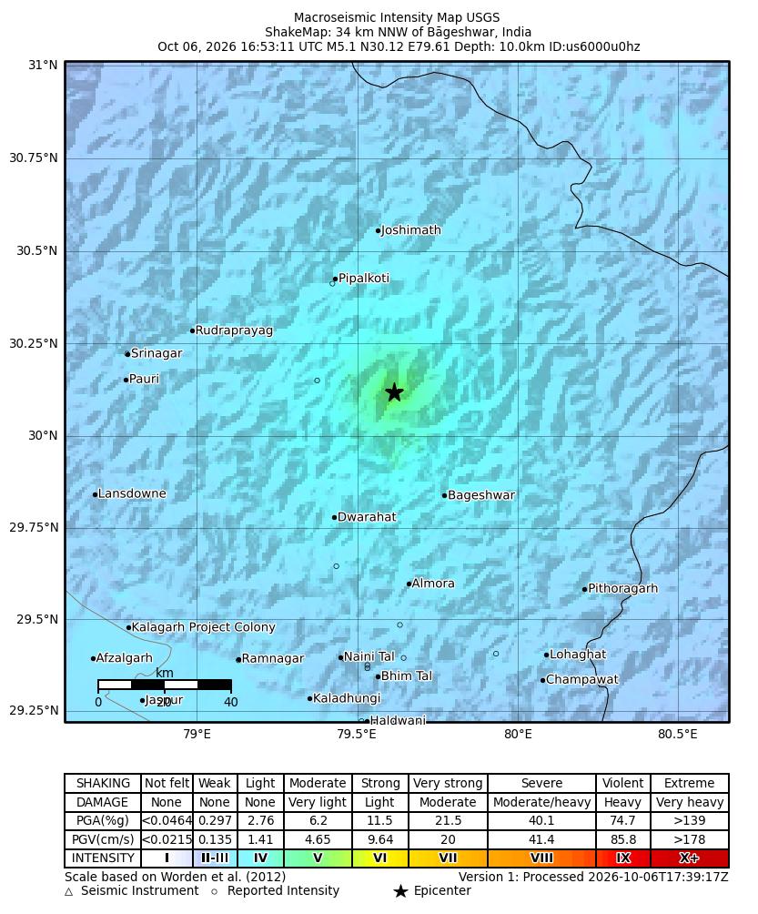 USGS shaking intensity map for this earthquake